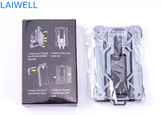 60*94*10MM Grigio Portafogli in alluminio RFID personalizzati Portatili di carte con AirTag Tracker e clip in acciaio
