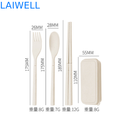 Eco Wheat Straw Fiber Blue Foldable 3-PC Flatware Set Accenti di stoviglie sostenibili Personalizzabili e riutilizzabili per il tuo business eco-friendly