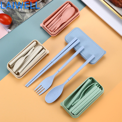 Eco Wheat Straw Fiber Blue Foldable 3-PC Flatware Set Accenti di stoviglie sostenibili Personalizzabili e riutilizzabili per il tuo business eco-friendly