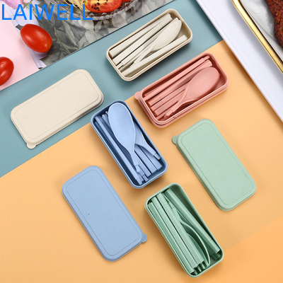 Eco Wheat Straw Fiber Blue Foldable 3-PC Flatware Set Accenti di stoviglie sostenibili Personalizzabili e riutilizzabili per il tuo business eco-friendly