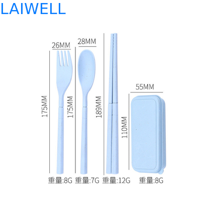 Eco Wheat Straw Fiber Blue Foldable 3-PC Flatware Set Accenti di stoviglie sostenibili Personalizzabili e riutilizzabili per il tuo business eco-friendly