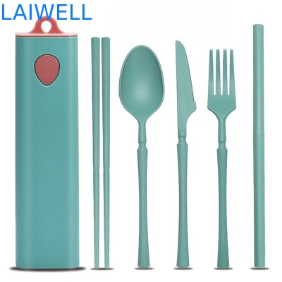 Green Sustainable Wheat Straw Fiber 5-PC Pull Out Cutlery Set Eco Reusable Tableware Accessori Design elegante per usi multipli