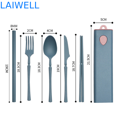 Green Sustainable Wheat Straw Fiber 5-PC Pull Out Cutlery Set Eco Reusable Tableware Accessori Design elegante per usi multipli