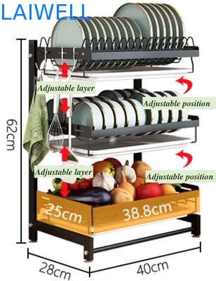 SGS degli articoli da cucina di acciaio inossidabile del compatto 400*280*620mm organizzatore dello scaffale di piatto di 3 strati