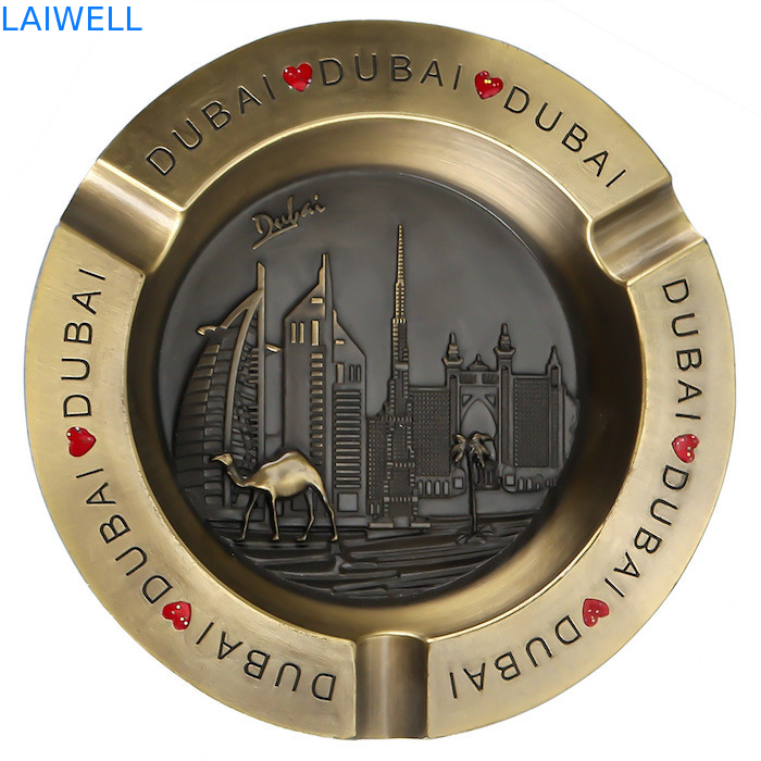 110*110MM Stile colore oro forma rotonda Fusione a fuso Lega di zinco Metallo posacenere