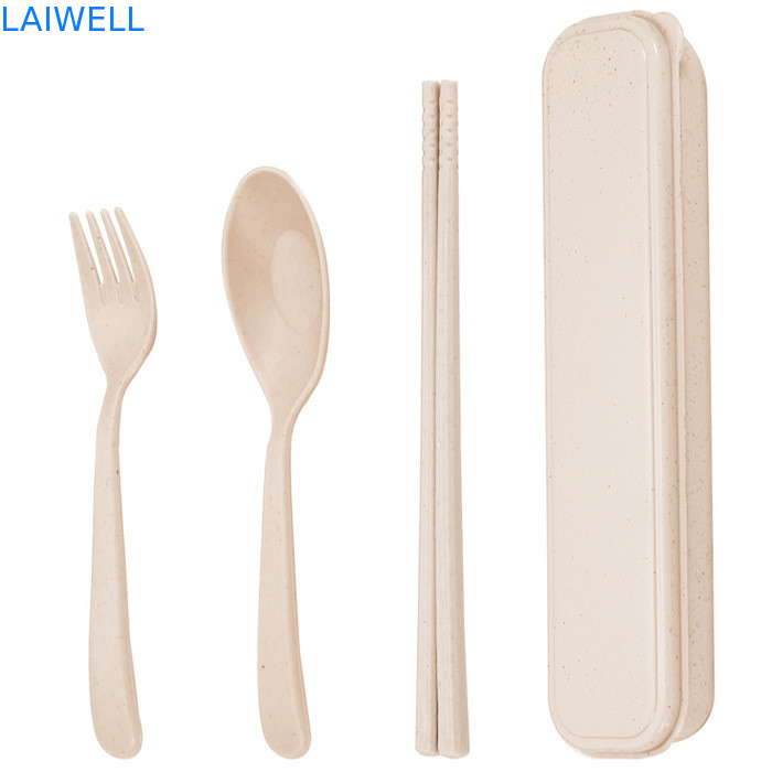 Portable Beige Color Sustainable Wheat Straw Fibre 3-PC Flatware Set Eco Reusable Tableware Accessori possono essere utilizzati più volte Leggere Non tossico