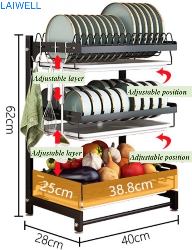 SGS degli articoli da cucina di acciaio inossidabile del compatto 400*280*620mm organizzatore dello scaffale di piatto di 3 strati