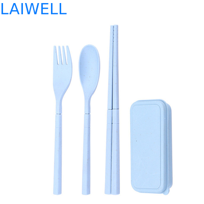 Eco Wheat Straw Fiber Blue Foldable 3-PC Flatware Set Accenti di stoviglie sostenibili Personalizzabili e riutilizzabili per il tuo business eco-friendly